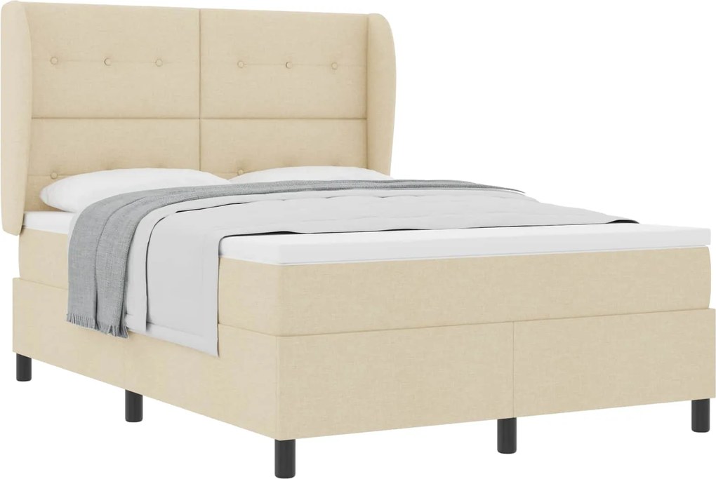 vidaXL Pat cu arcuri cu saltea cu headboard Crem 140 x 190 cm țesătură