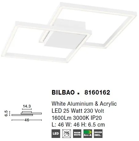 Lustra LED aplicata design modern geometric BILBAO 25W alba NVL-8160162