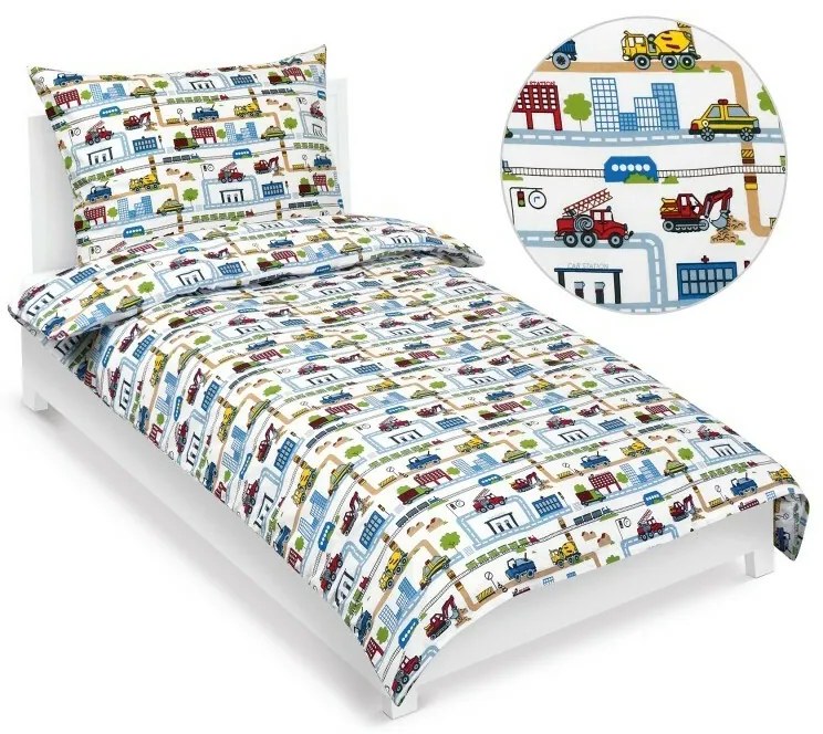 Lenjerie de pat din bumbac pentru copii BellatexJunior City verde, 140 x 200, 70 x 90 cm