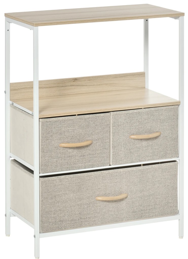 HOMCOM Comodă mobilier de depozitare cu 3 sertare material textil, raft și blat superior, 58L x 29l x 81,5H cm | Aosom Romania
