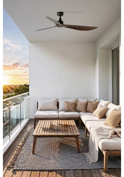 Ventilator de tavan FARO 34362 OUTWOOD L maro/negru d. 150 cm IP44 + telecomandă