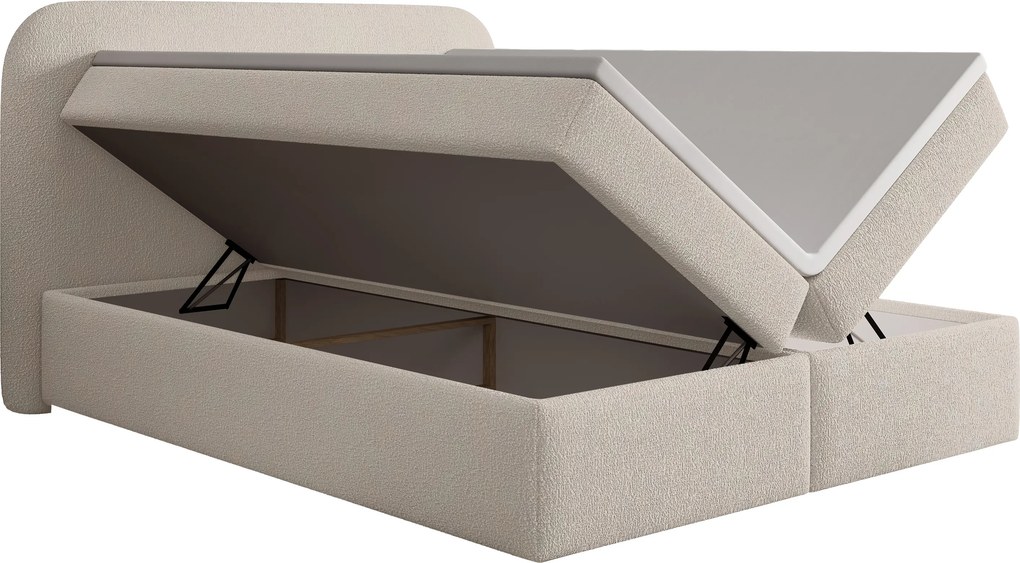 Pat boxspring cu ladă de depozitare Eleris 160x200 - bouclé bej Quelle 03