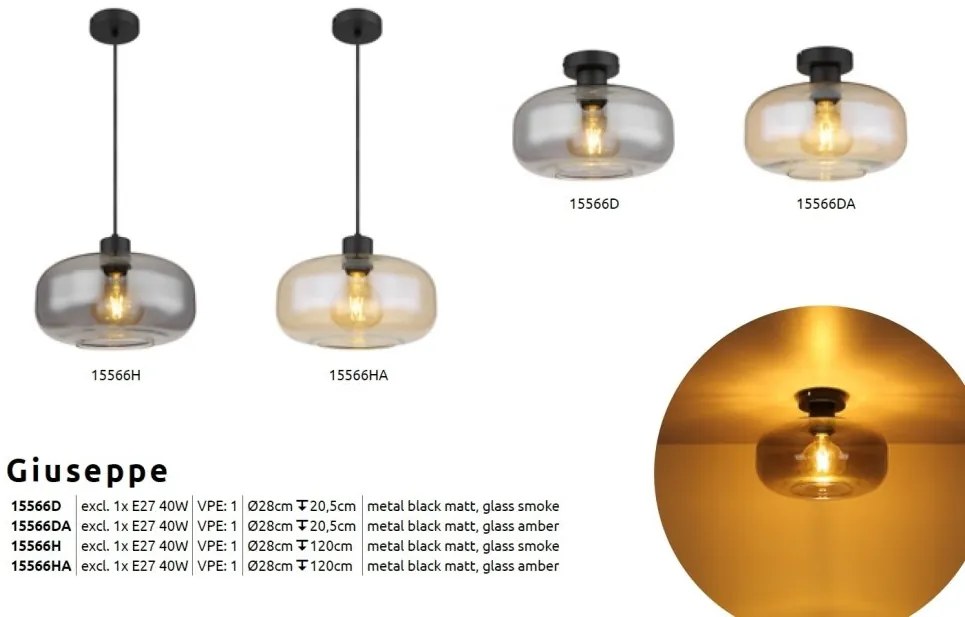 Pendul design modern Giuseppe negru, fumuriu