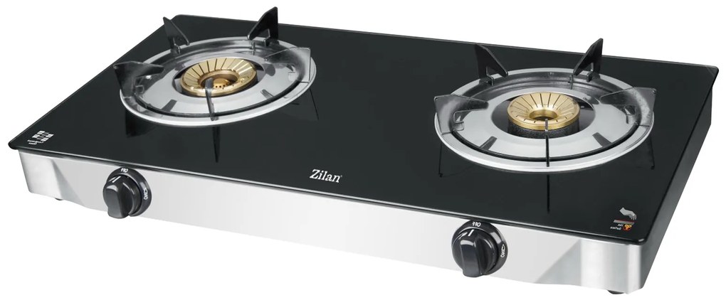 Aragaz plita sticla, corp inox, Floria , 2 ochiuri ZLN2416, 77x43x11 cm, alimentare GPL Butelie