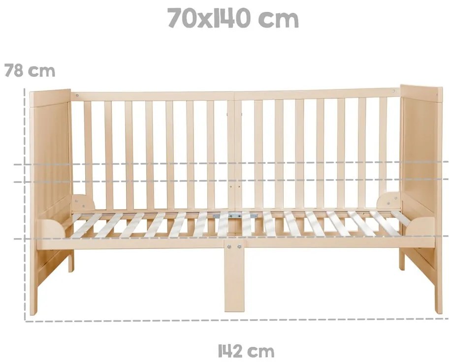 Pătuț în culoare naturală cu înălțime reglabilă 70x140 cm Easy Sleep – Roba