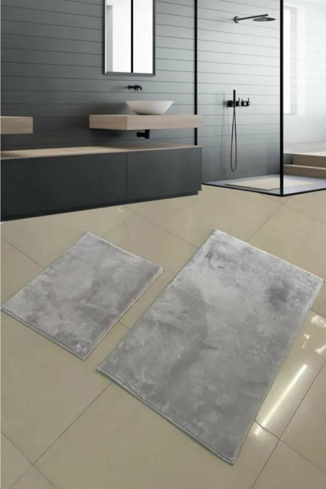 Set de 2 Covorase de Baie BPHMFPUFY-2 DİK, Gri Deschis