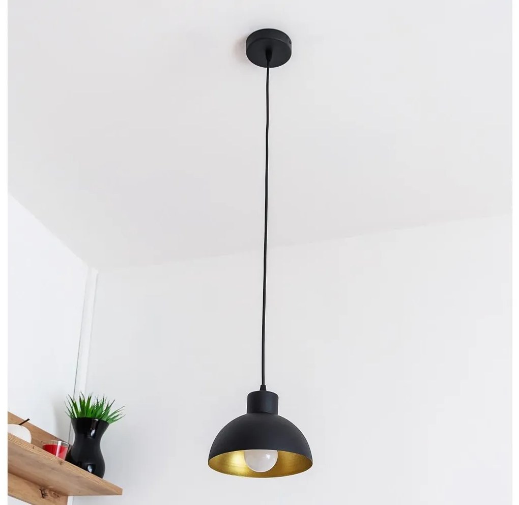 Pendul VESPER pe cablu, 1xE27/15W/230 V, Ø 18 cm, negru/auriu