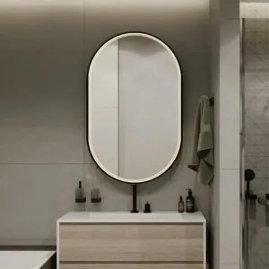 Oglindă de baie LED Elit’s Premium cu dezaburire – 50 × 90 cm, ramă neagră