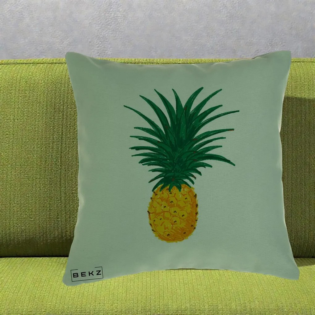 Perna Decorativa Ananas Tropical, 40x40 cm, Verde, Husa Detasabila, Perna Inclusa, BEKZ®