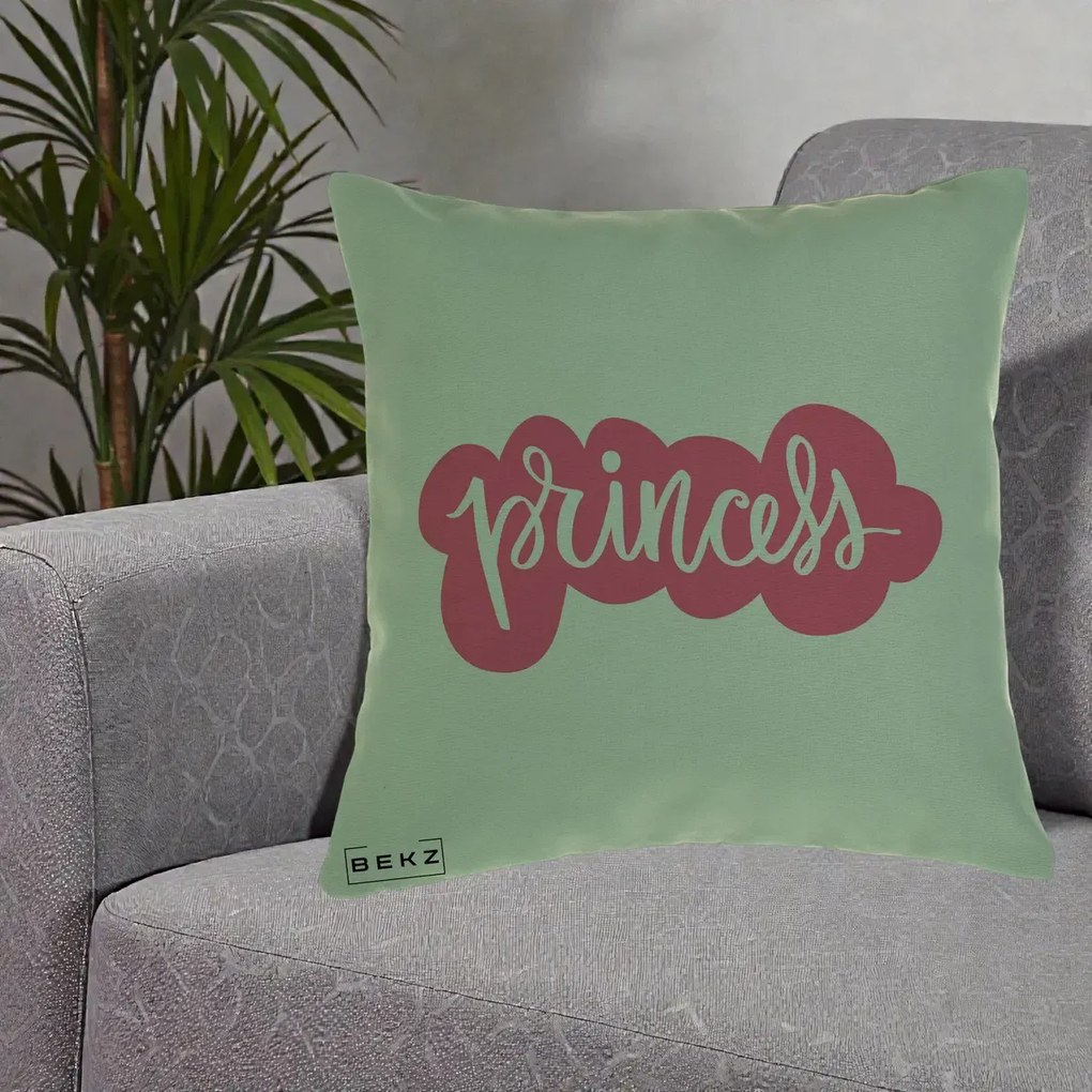 Perna Decorativa Princess Text Roz, 40x40 cm, Verde, Husa Detasabila, Perna Inclusa, BEKZ®