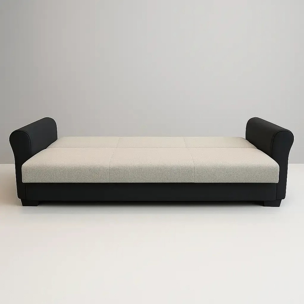 Canapea extensibila 3 loc cu spatiu de depozitare – stofa negru si bej – Country