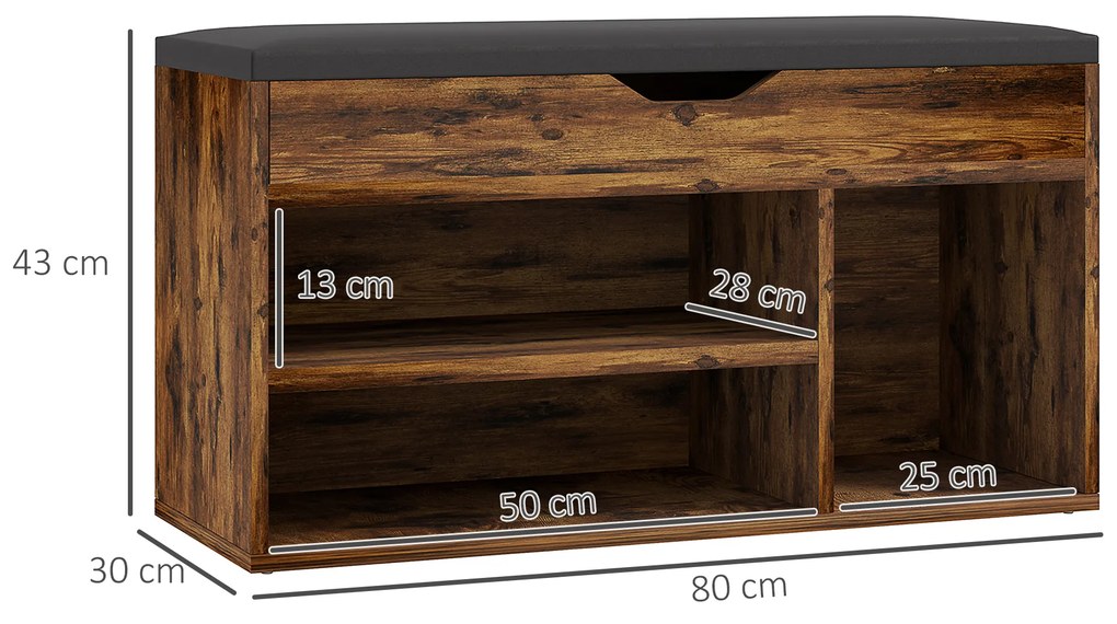 HOMCOM Mobilier pentru încălțăminte Bancă cu depozitare în 2 niveluri, nișă + compartiment integrat cu pernă, efect lemn de mahon | Aosom Romania