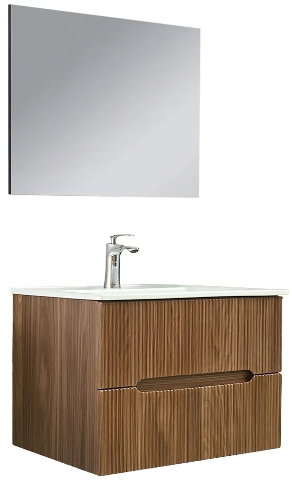 Mobilier de baie Trent 80 cm cu chiuvetă ceramică (2 sertare) și oglindă 60x80 cm stejar apus de soare