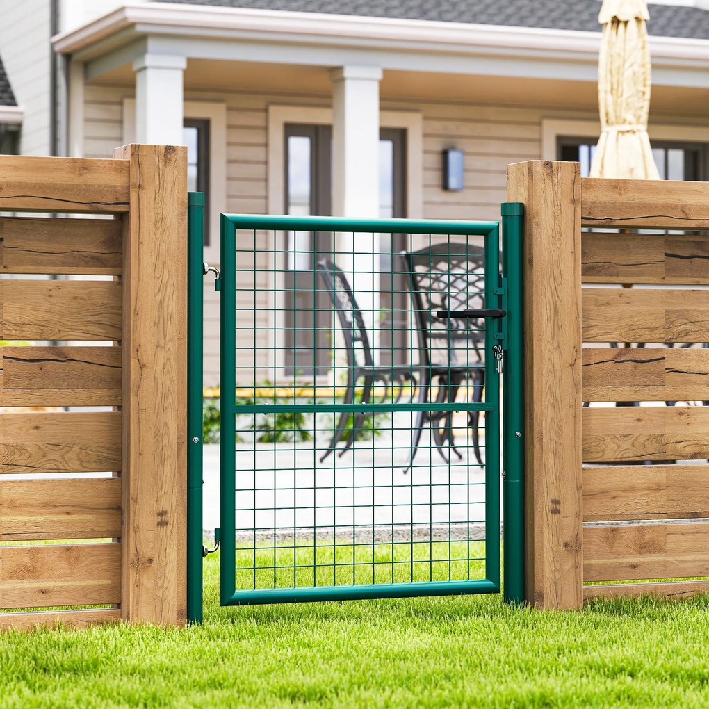 Outsunny Portiță de grădină din oțel 97 x 150 cm poartă de grădină cu încuietoare, chei și mâner, verde | Aosom Romania