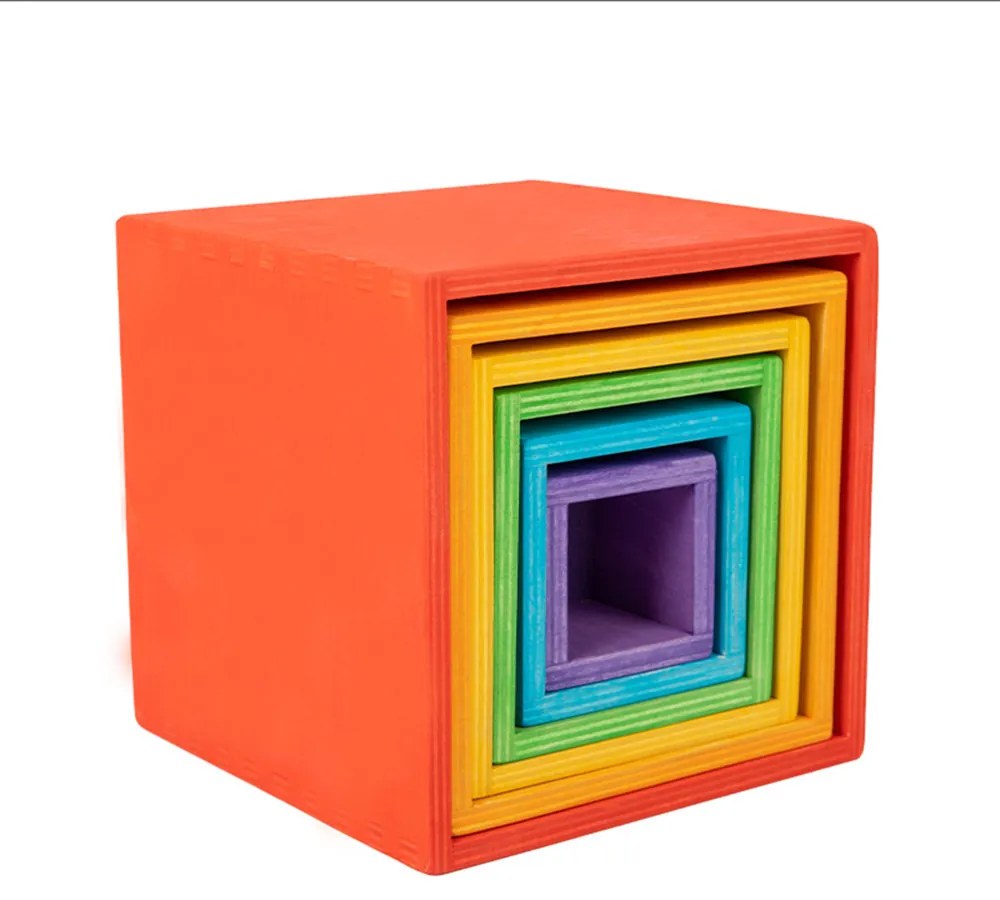 Jucărie din lemn Montessori cutie curcubeu