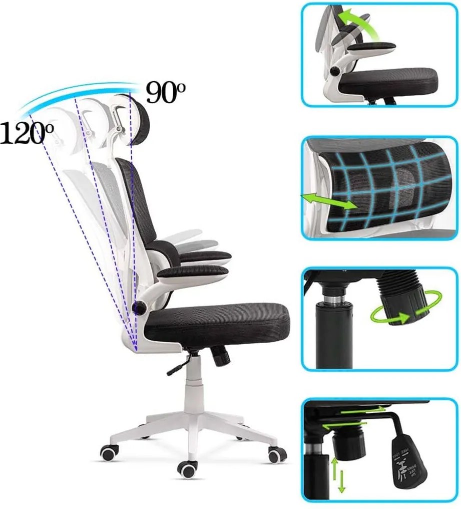 Scaun ergonomic OFF 432 gri, suport lombar și brațe rabatabile