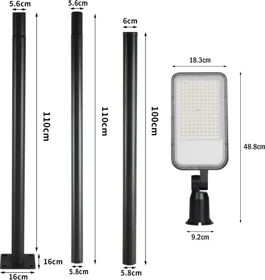 Lampă LED de exterior Brilagi cu stâlp și cablu de 3 m URBANLIGHT LED/100W/230V, negru, IP65