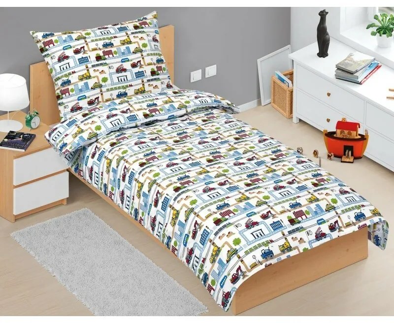 Lenjerie de pat din bumbac pentru copii BellatexJunior City verde, 140 x 200, 70 x 90 cm