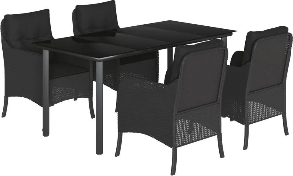 vidaXL Set mobilier de grădină cu perne, 5 piese, negru, poliratan