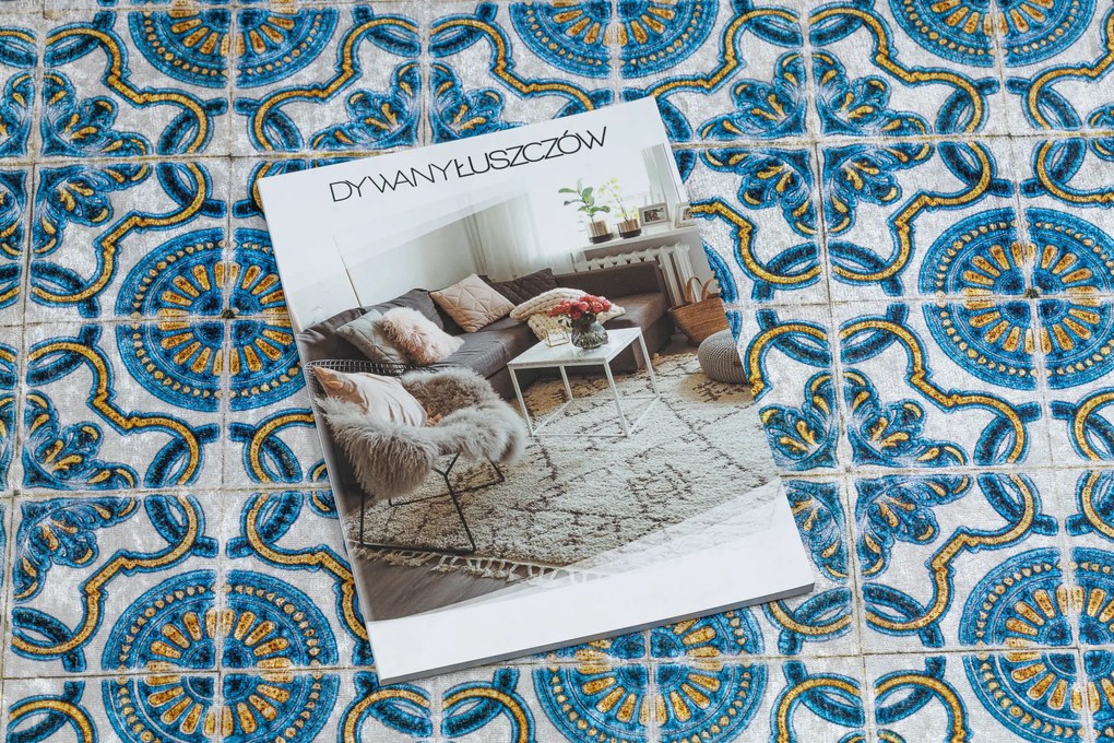 ANDRE 53020 covor lavabil gresii de Lisbona, bucatarie, anti-alunecare - albastru / bej