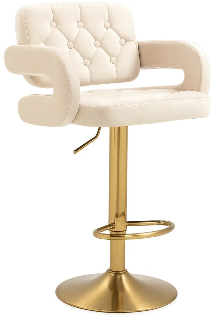 Scaun bar, înălțime reglabilă, rotativ, suport picioare, catifea, Bej