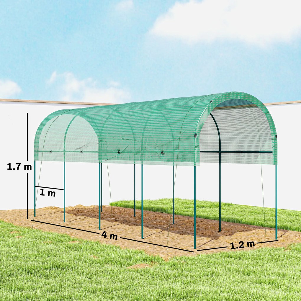 Outsunny Seră rezistentă la iarnă, seră din folie cu acoperiș arcuit, ancore pentru sol, seră 400 x 120 x 170cm verde | Aosom Romania