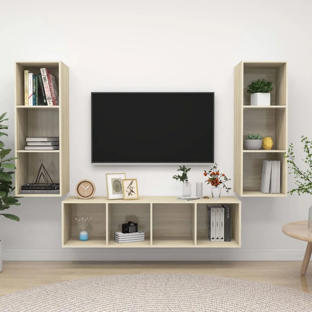 vidaXL Set de dulapuri TV, 3 piese, stejar sonoma, lemn prelucrat