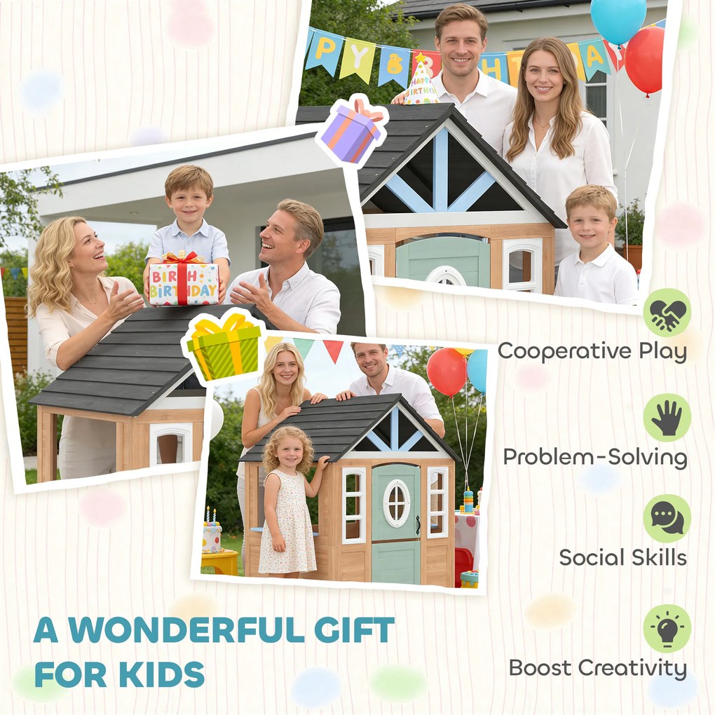 AIYAPLAY Căsuță de exterior și interior din lemn cu ușă pentru animale de companie Bucătărie de jucărie Ușă pe jumătate Lemn Natural | Aosom Romania