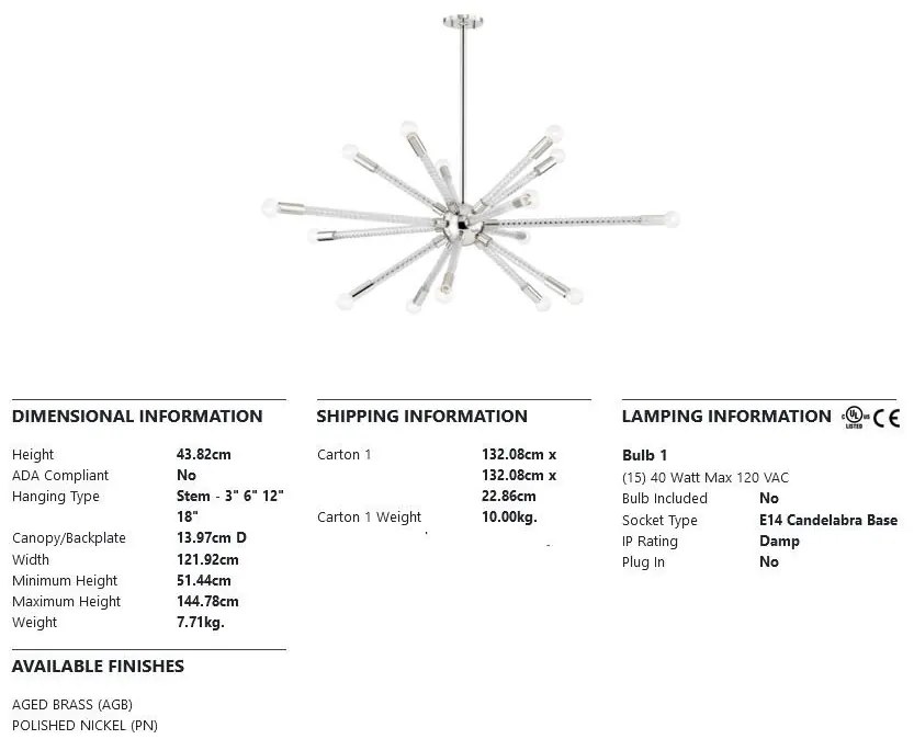 Candelabru, lustra suspendata, design modern PIPPIN nichel lucios