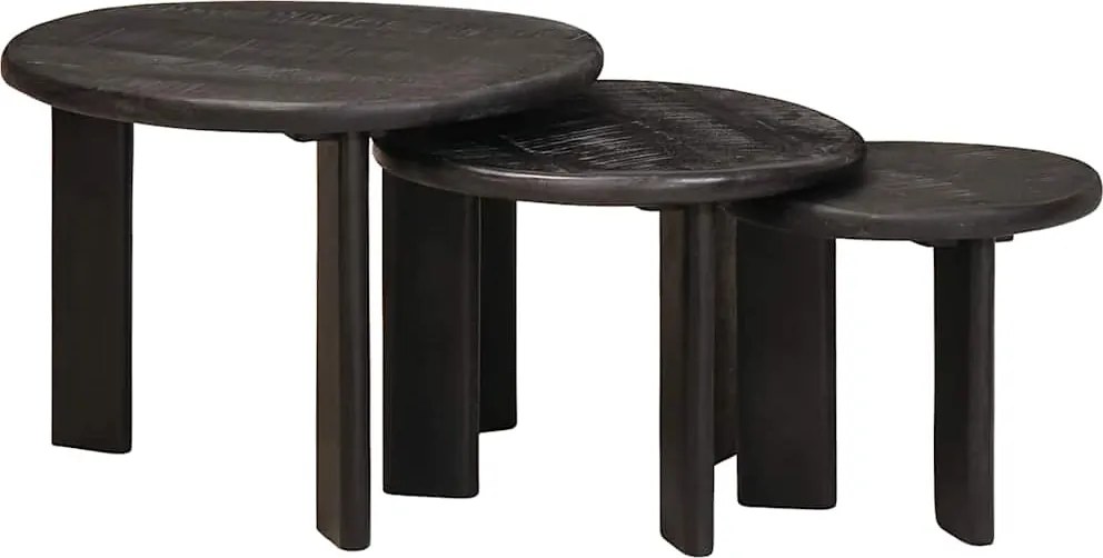 vidaXL Mese de Cafea Nesting 3 pcs Alb Lemn de mango solid