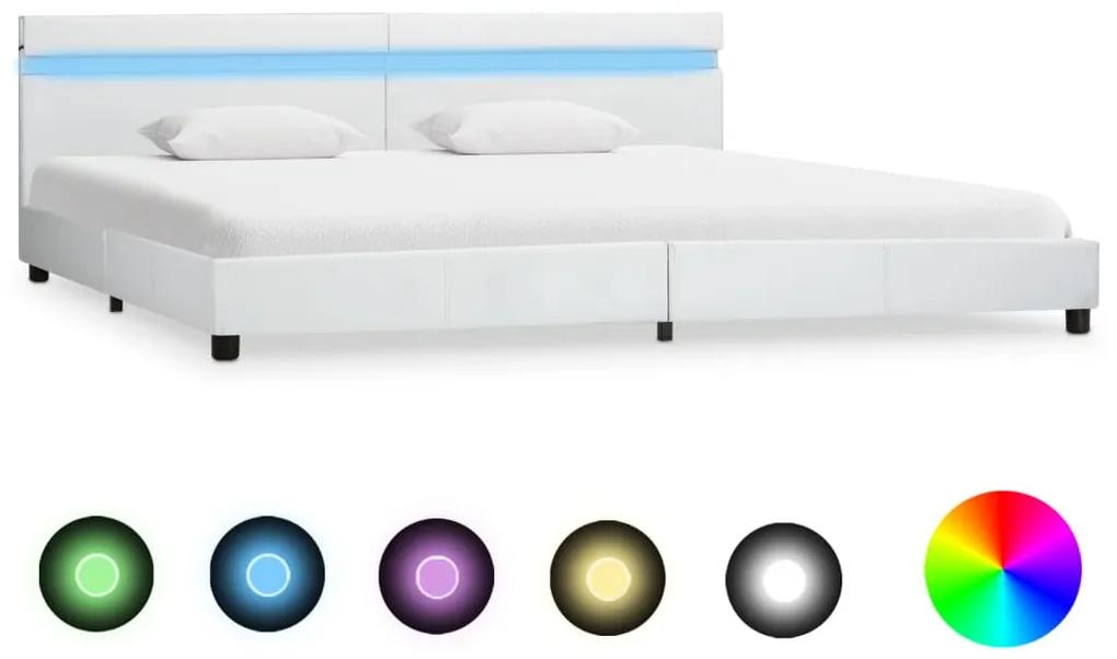 284791 vidaXL Cadru de pat cu LED, alb, 180 x 200 cm, piele ecologică