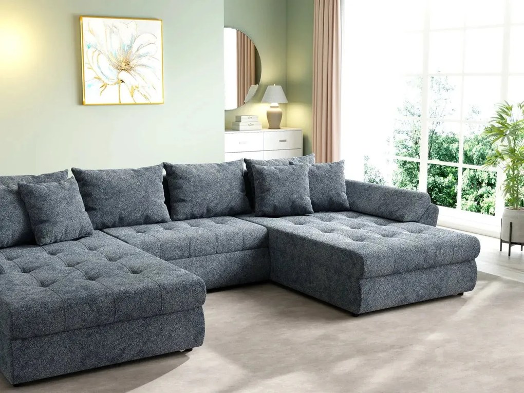 Colțar extensibil dumonde cu ladă de depozitare si sezut confortabil din spuma high-density, Loana U Euphoria Grafit 355x185 cm