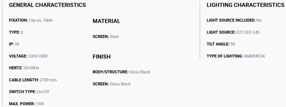 Veioza/Lampa de masa cu clips BELA neagra