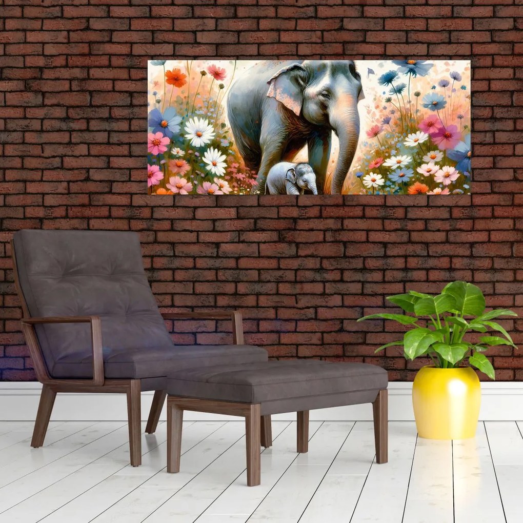Tablou - Mama elefant, acuarelă (120x50 cm)