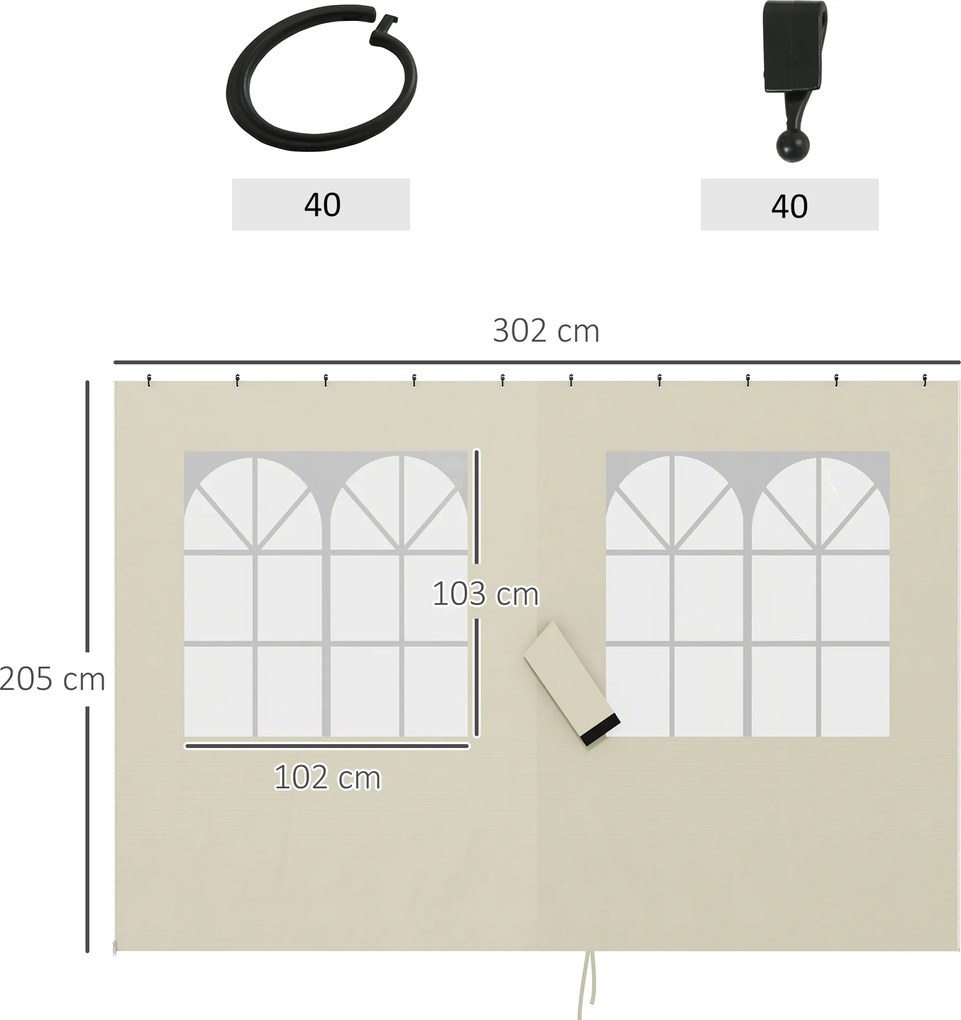 Outsunny Panouri laterale pentru pavilion, 4 panouri laterale pentru pavilion de grădină, cu fermoar, pavilion 3 x 4 m, crem | Aosom Romania