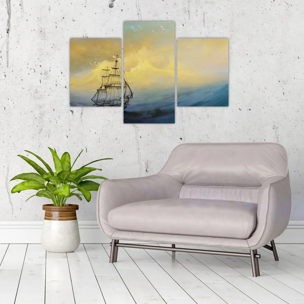 Tablou - Pictură barcă pe mare (90x60 cm)