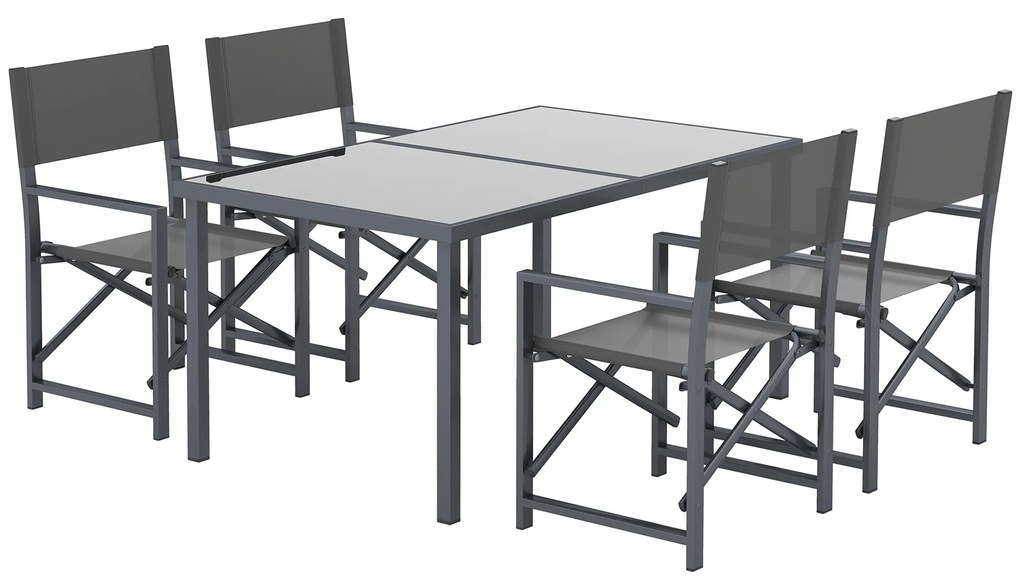 Outsunny Set de masă pentru 5 persoane Grup de scaune din oțel cu 4 scaune pliante Masă de sticlă Gri | Aosom Romania