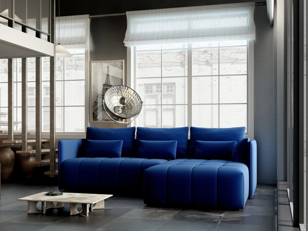 Colțar extensibil dumonde cu ladă de depozitare si sezut confortabil din spuma high-density, Malta Royal Blue II 235x185 cm