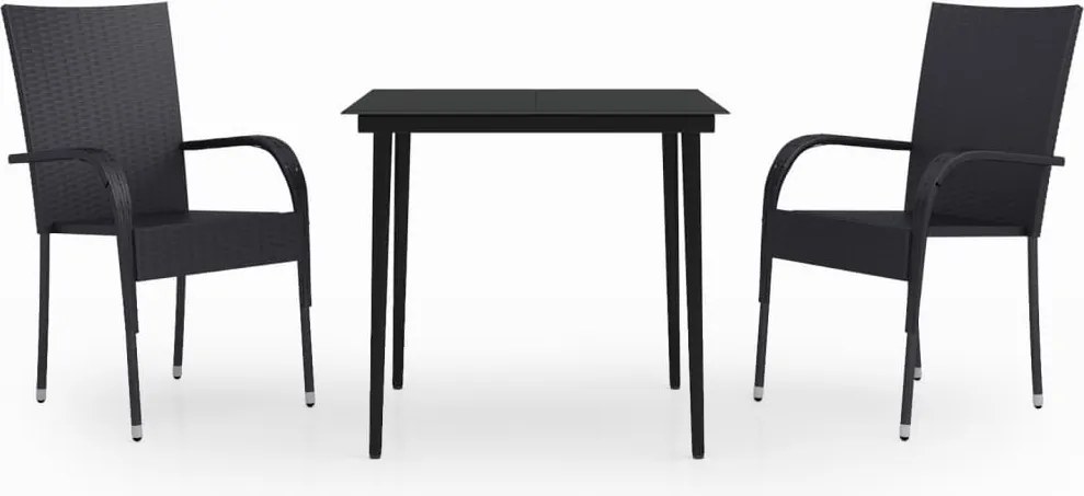 vidaXL Set mobilier de grădină, 3 piese, negru