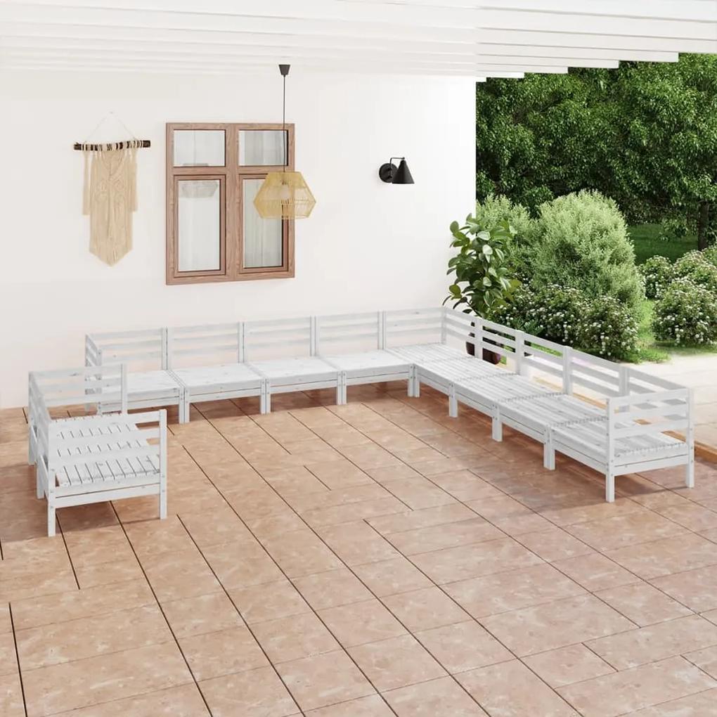 3083205 vidaXL Set mobilier de grădină, 11 piese, alb, lemn masiv de pin