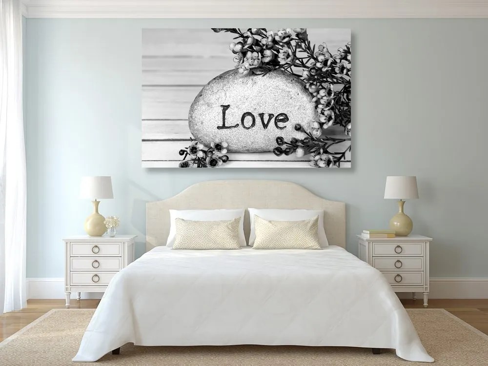 Tablou cu inscripție pe piatră Love în design alb-negru