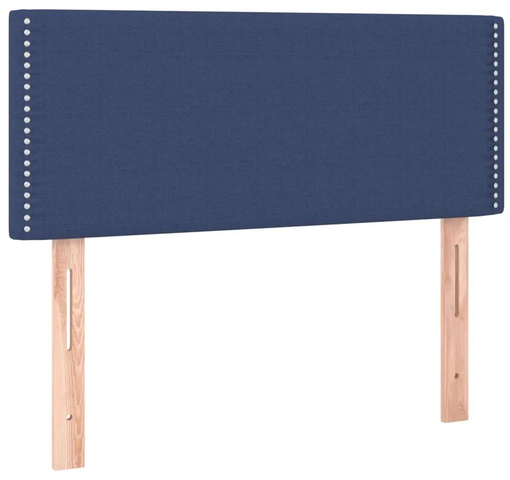 Pat box spring cu saltea, albastru, 80x200 cm, textil Albastru, 80 x 200 cm, Culoare unica si cuie de tapiterie