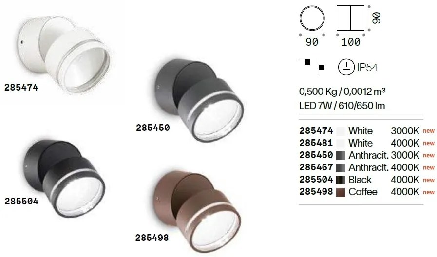 Aplica de perete exterior, IP54 OMEGA AP ROUND COFFEE 4000K