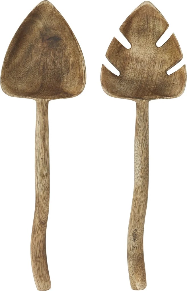 Set 2 linguri pentru salată din lemn de mango sculptat manual, L31 cm, „Mango Salad Set"