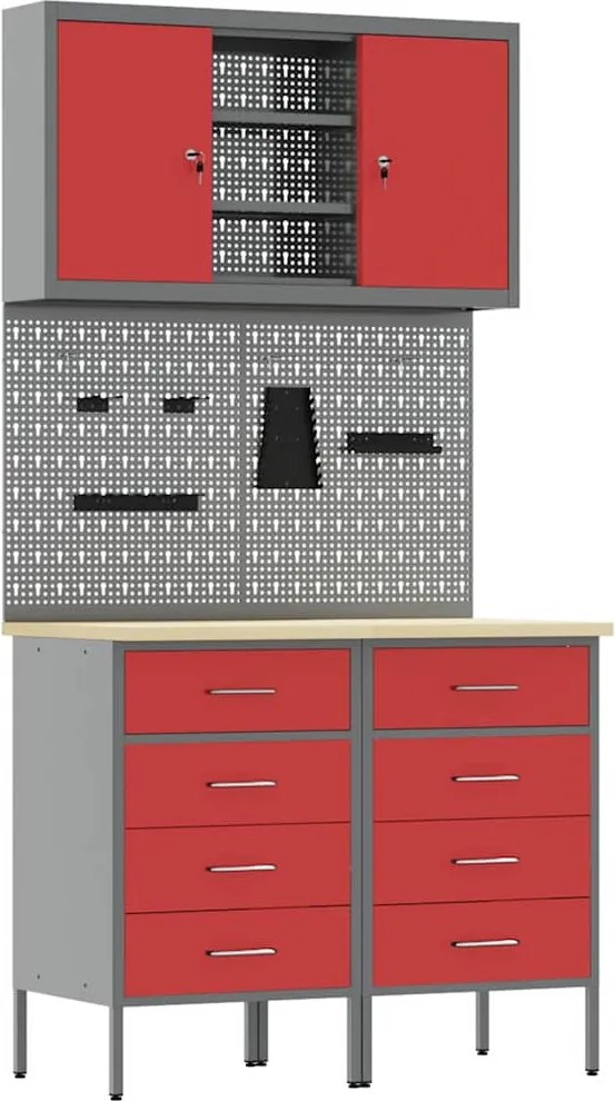 vidaXL Set de dulapuri de lucru cu sertar cu raft Manual 5 pcs Roșu