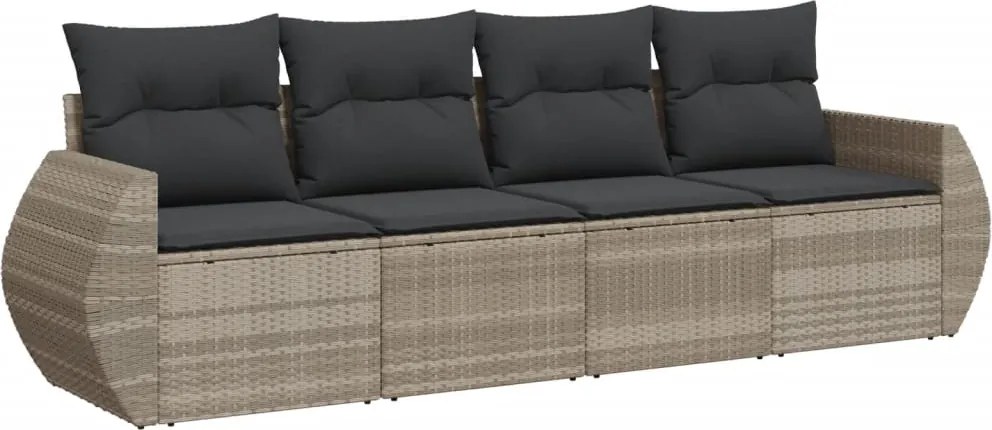 vidaXL Set canapea de grădină cu perne, 4 piese, gri deschis poliratan