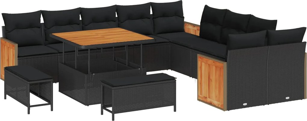 vidaXL Set de canapele pentru grădină cu pernă 17 pcs Negru poliratan