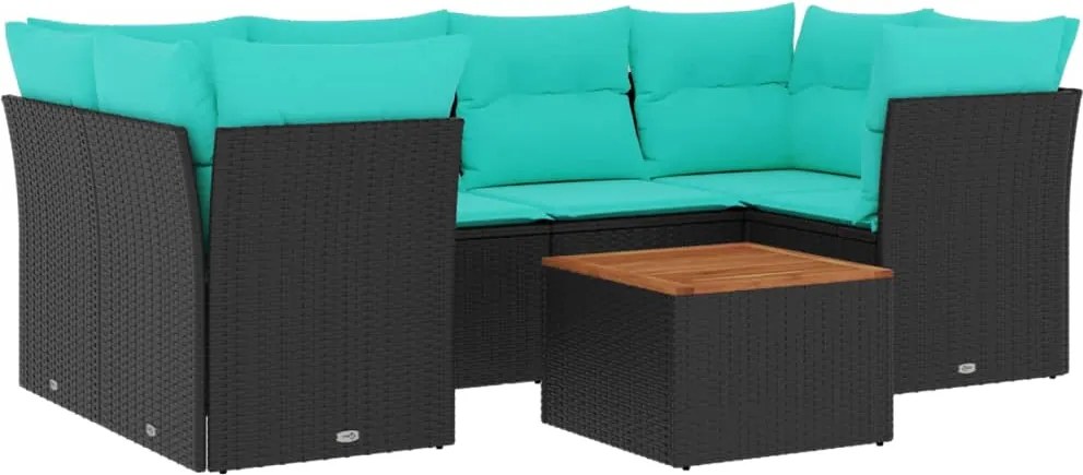 vidaXL Set canapele de grădină cu perne, 7 piese, negru, poliratan