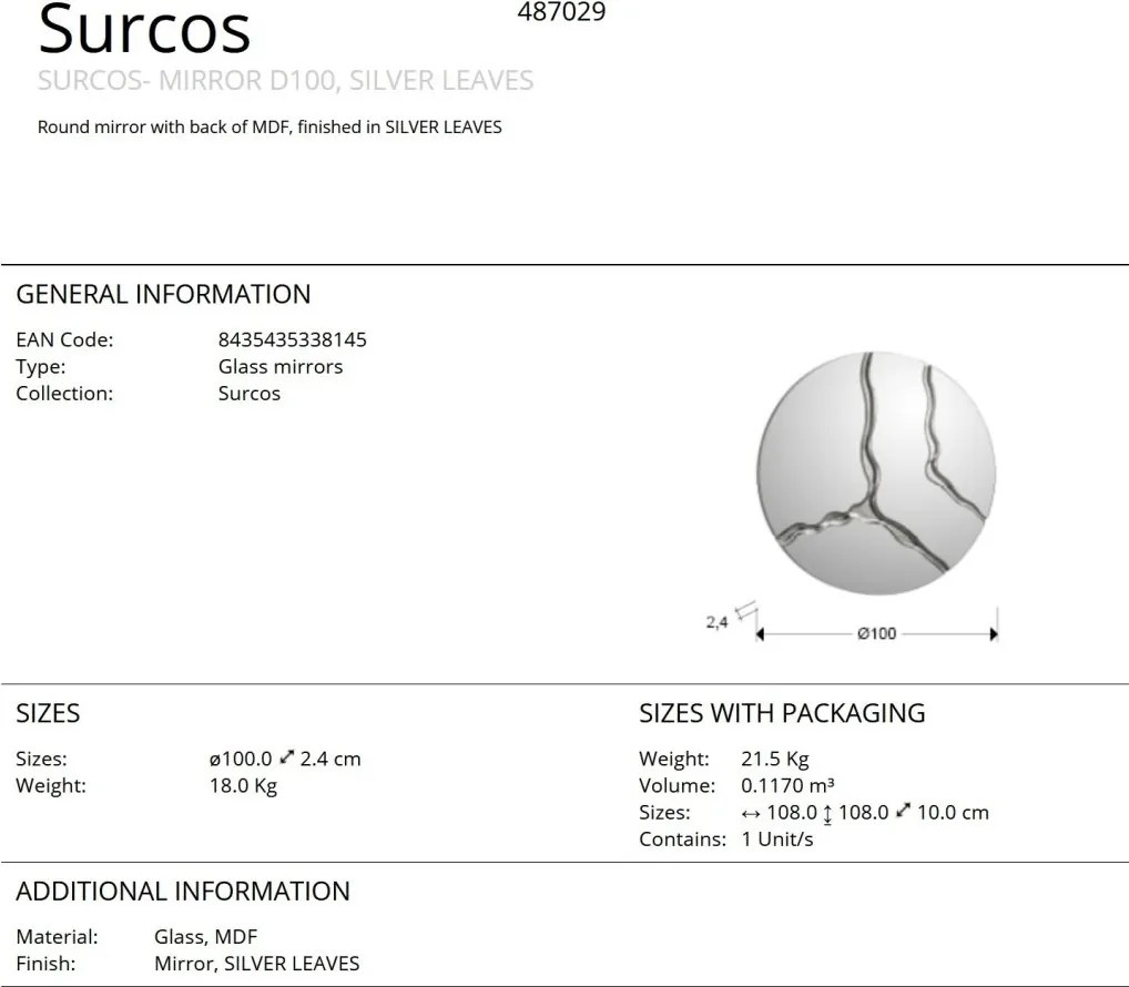 Oglinda rotunda design decorativ Surcos argintie