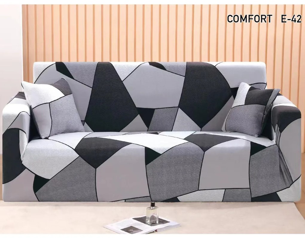 Set Huse Elastice, Canapea 3 locuri + 2 Fotolii, cu Brate, Spandex, Gri, HES-80